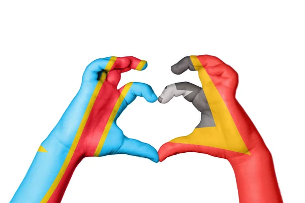 Democratic Republic Congo East Timor Heart Hand Gesture Making Heart — Stock Photo, Image