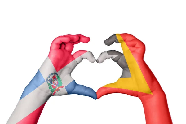 Dominican Republic East Timor Heart Hand Gesture Making Heart Clipping — Stock Photo, Image