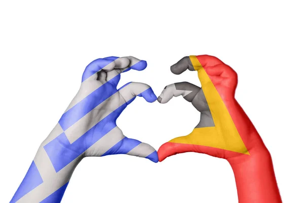 Greece East Timor Heart Hand Gesture Making Heart Clipping Path — Stock Photo, Image