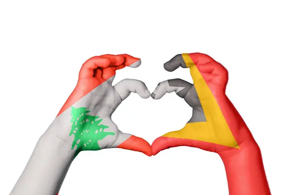 Lebanon East Timor Heart Hand Gesture Making Heart Clipping Path — Stock Photo, Image