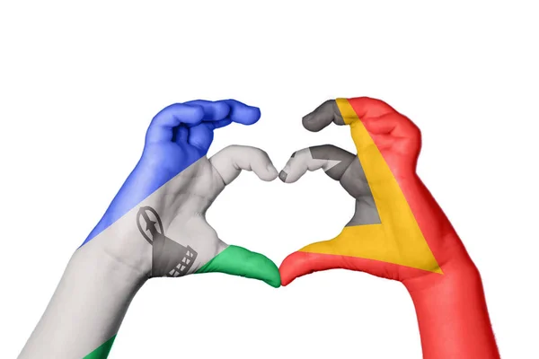 Lesotho East Timor Heart Hand Gesture Making Heart Clipping Path — Stock Photo, Image