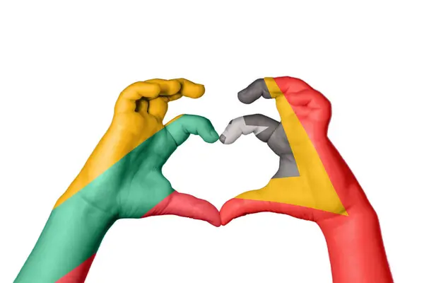 Lithuania East Timor Heart Hand Gesture Making Heart Clipping Path — Stock Photo, Image