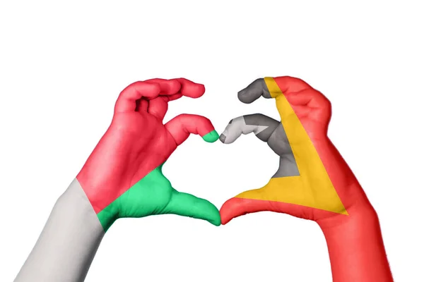Madagascar East Timor Heart Hand Gesture Making Heart Clipping Path — Stock Photo, Image
