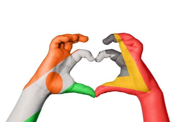 Niger East Timor Heart Hand Gesture Making Heart Clipping Path — Stock Photo, Image