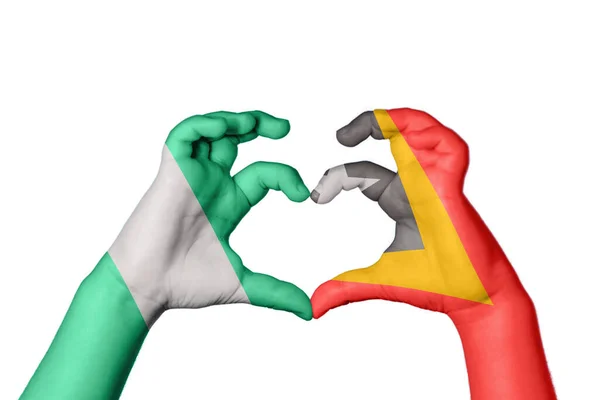 Nigeria East Timor Heart Hand Gesture Making Heart Clipping Path — Stock Photo, Image