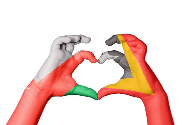 Oman East Timor Heart Hand Gesture Making Heart Clipping Path — Stock Photo, Image