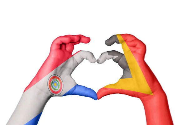 Paraguay East Timor Heart Hand Gesture Making Heart Clipping Path — Stock Photo, Image