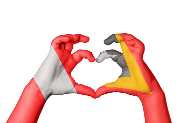 Peru East Timor Heart Hand Gesture Making Heart Clipping Path — Stock Photo, Image