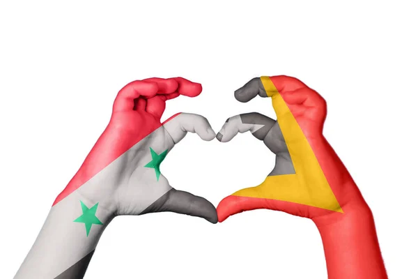 Syria East Timor Heart Hand Gesture Making Heart Clipping Path — Stock Photo, Image