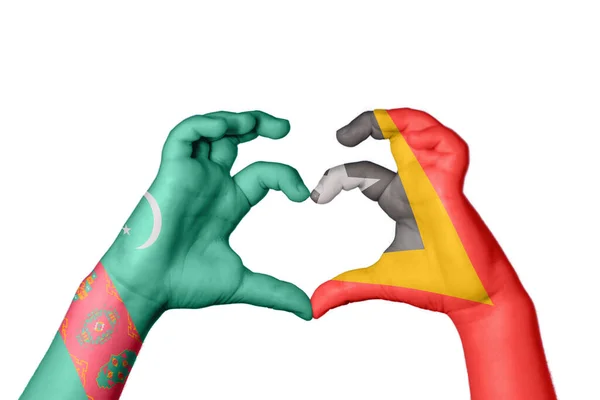 Turkmenistan East Timor Heart Hand Gesture Making Heart Clipping Path — Stock Photo, Image