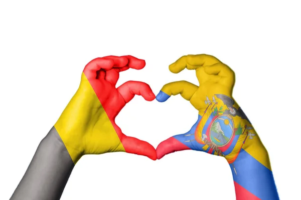 Βέλγιο Εκουαδόρ Καρδιά Χέρι Χειρονομία Κάνοντας Καρδιά Ψαλίδισμα Διαδρομή — Φωτογραφία Αρχείου