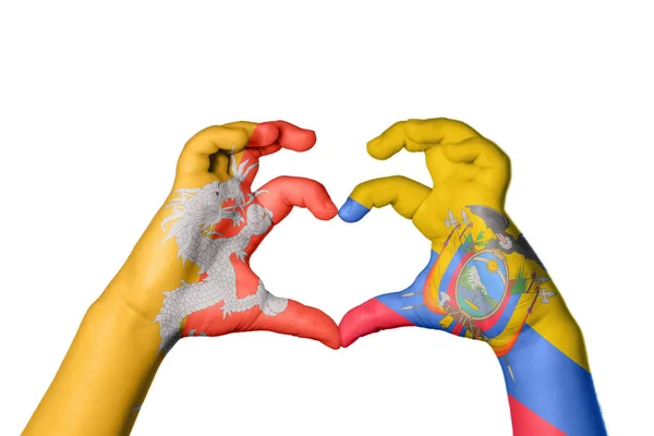 Bhutan Ecuador Heart Hand Gesture Making Heart Clipping Path — Stock Photo, Image