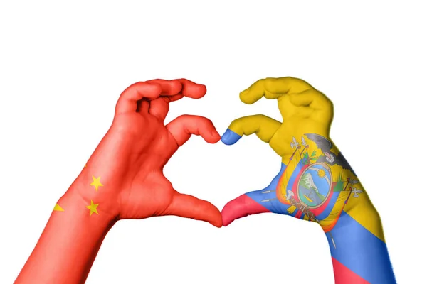 Китай Еквадор Серце Жест Рук Робить Серце Відсікаючий Контур — стокове фото
