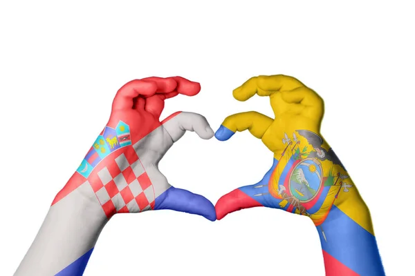 Хорватия Ecuador Heart Hand Gesture Making Heart Clipping Path — стоковое фото