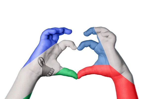 Lesotho Czech Republic Heart Hand Gesture Making Heart Clipping Path — Stock fotografie