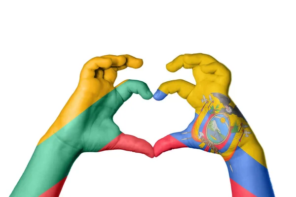 Litvánia Ecuador Szív Kézmozdulat Készítés Szív Vágás — Stock Fotó