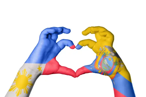 Φιλιππίνες Εκουαδόρ Καρδιά Χέρι Χειρονομία Κάνοντας Καρδιά Κλίπινγκ Path — Φωτογραφία Αρχείου