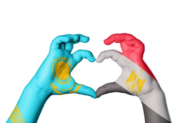 Kazakhstan Egypt Heart Hand Gesture Making Heart Clipping Path — Stock Photo, Image