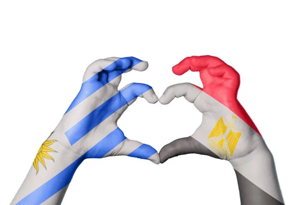 Uruguay Egypten Hjärta Hand Gest Att Göra Hjärta Klippning Vägen — Stockfoto