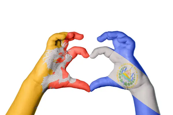 Μπουτάν Σαλβαδόρ Καρδιά Χειρονομία Χέρι Κάνοντας Καρδιά Ψαλιδίζοντας Διαδρομή — Φωτογραφία Αρχείου