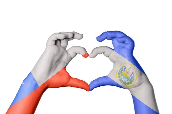 Chile Salvador Heart Hand Gest Att Göra Hjärta Klippning Vägen — Stockfoto