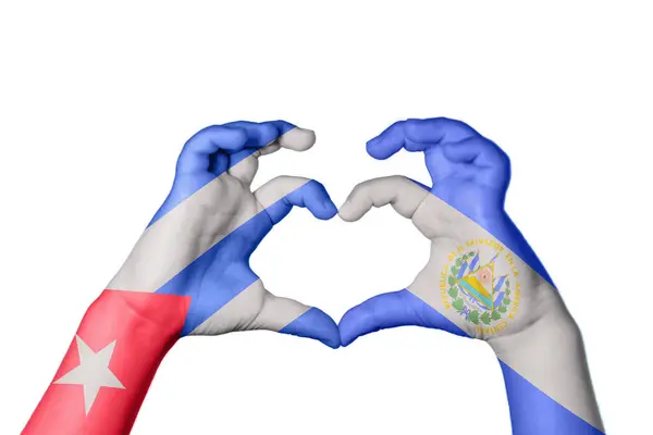 Kuba Salvador Hjärta Hand Gest Att Göra Hjärta Klippning Vägen — Stockfoto