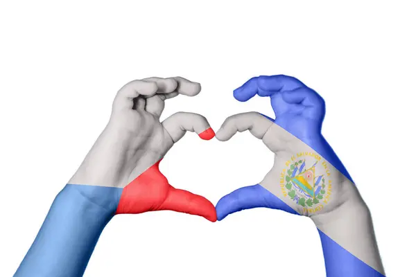 Τσεχική Δημοκρατία Σαλβαδόρ Καρδιά Χέρι Χειρονομία Κάνοντας Καρδιά Ψαλιδίζοντας Διαδρομή — Φωτογραφία Αρχείου