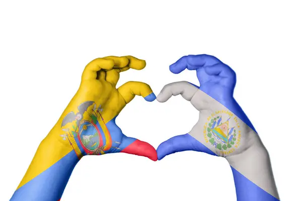 Ecuador Salvador Heart Hand Gest Att Göra Hjärta Klippning Vägen — Stockfoto