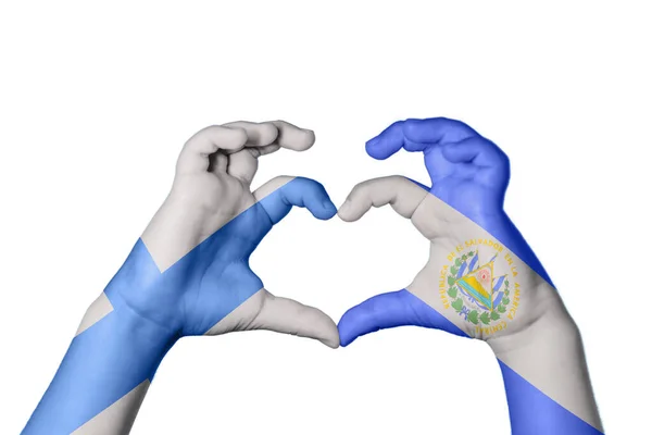 Finland Salvador Heart Hand Gesture Making Heart Clipping Path — Stock Photo, Image