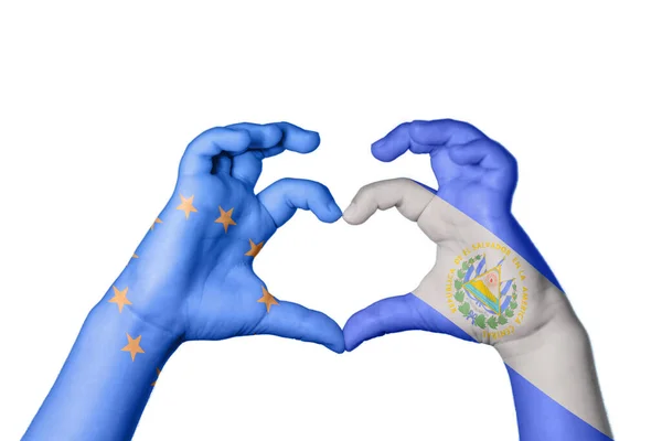Európai Unió Salvador Szív Kézmozdulatok Készítése Szív Vágóút — Stock Fotó