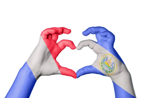 Франция Сальвадор Сердце Жест Рукой Делает Сердце Клиппинг Путь — стоковое фото