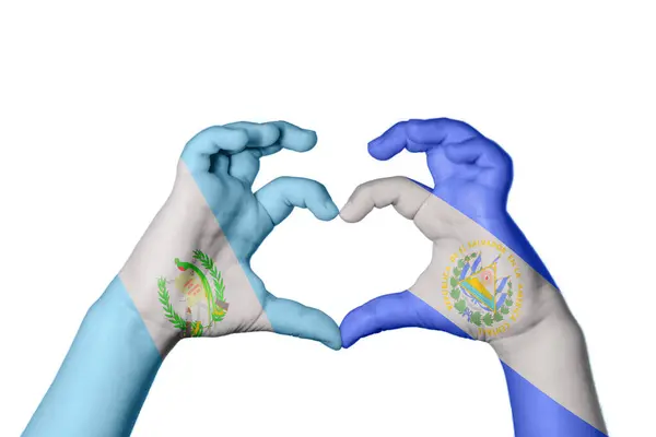 Γουατεμάλα Σαλβαδόρ Καρδιά Χέρι Χειρονομία Κάνοντας Καρδιά Ψαλιδίζοντας Διαδρομή — Φωτογραφία Αρχείου