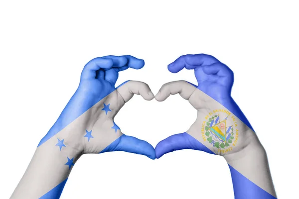 Honduras Salvador Heart Ruční Gesto Srdce Clipping Path — Stock fotografie