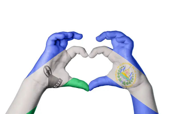 Lesotho Salvador Heart Hand Gesture Making Heart Clipping Path — Stock Photo, Image