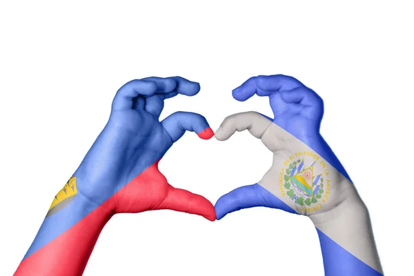 Λιχτενστάιν Σαλβαδόρ Καρδιά Χέρι Χειρονομία Κάνοντας Καρδιά Ψαλίδισμα Μονοπάτι — Φωτογραφία Αρχείου