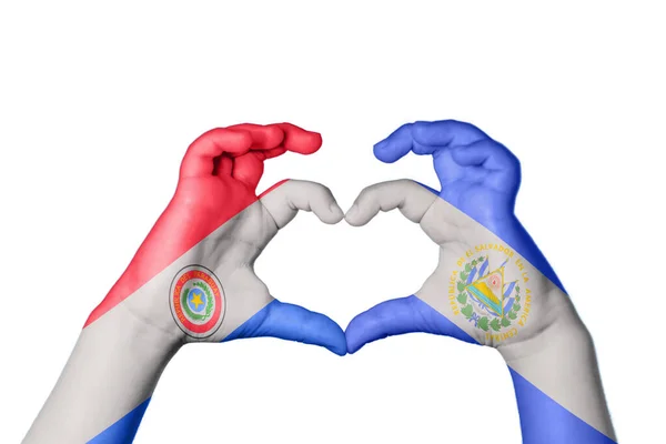 Παραγουάη Σαλβαδόρ Καρδιά Χέρι Χειρονομία Κάνοντας Καρδιά Ψαλιδίζοντας Διαδρομή — Φωτογραφία Αρχείου