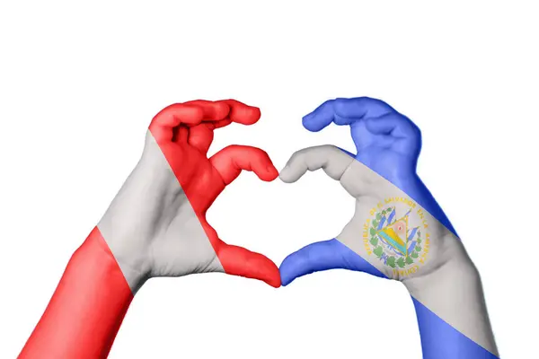 Peru Salvador Heart Hand Gesture Making Heart Clipping Path — Stock Photo, Image