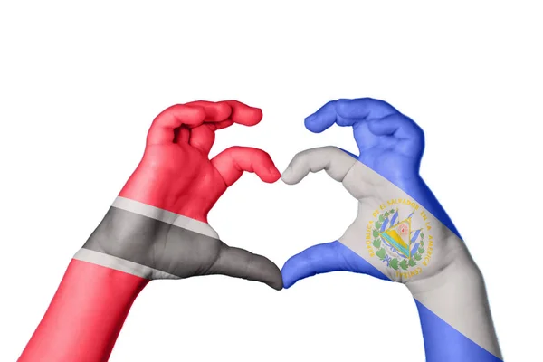 Τρινιδάδ Και Τομπάγκο Σαλβαδόρ Καρδιά Χέρι Χειρονομία Κάνοντας Καρδιά Ψαλιδίζοντας — Φωτογραφία Αρχείου