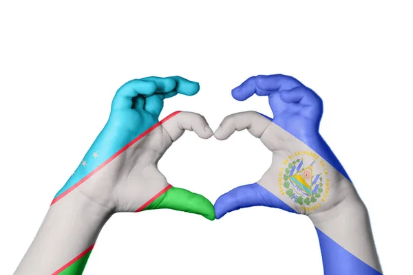 Ουζμπεκιστάν Σαλβαδόρ Καρδιά Χέρι Χειρονομία Κάνοντας Καρδιά Ψαλιδίζοντας Διαδρομή — Φωτογραφία Αρχείου