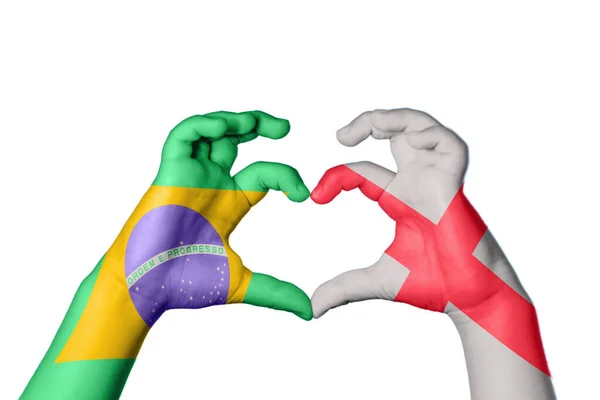 Brazílie Anglie Srdce Ruční Gesto Dělat Srdce Ořezávání Cesta — Stock fotografie