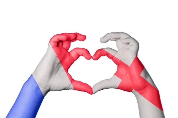 France England Heart Hand Gesture Making Heart Clipping Path — Stock Photo, Image