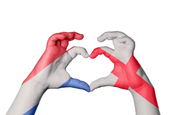 Nederländerna England Hjärta Hand Gest Att Göra Hjärta Klippning Väg — Stockfoto