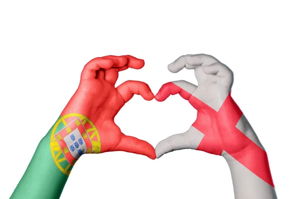 Portugal England Heart Hand Gesture Making Heart Clipping Path — Stock Photo, Image