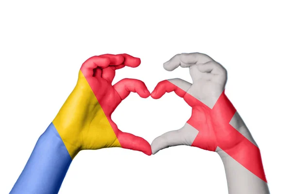 Rumänien England Herz Handgeste Macht Herz Clipping Path — Stockfoto