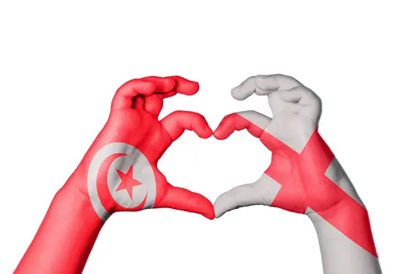 Tunisia England Heart Hand Gesture Making Heart Clipping Path — Stock Photo, Image