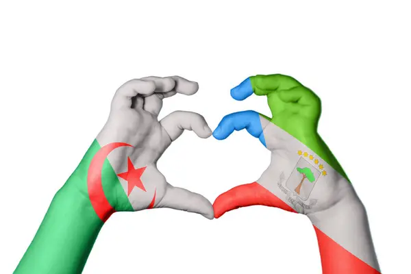 Algeria Equatorial Guinea Heart Hand Gesture Making Heart Clipping Path — Stock Photo, Image