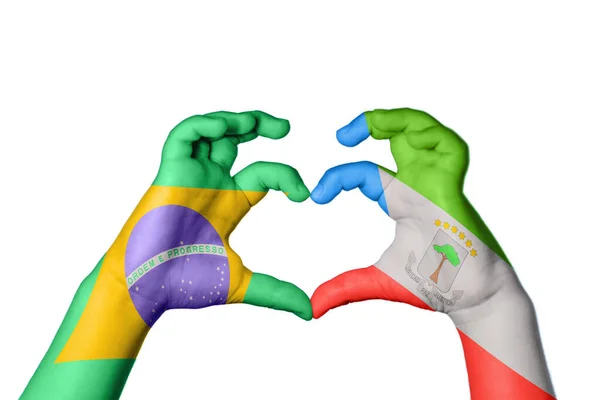 Brazil Equatorial Guinea Heart Hand Gesture Making Heart Clipping Path — Stock Photo, Image