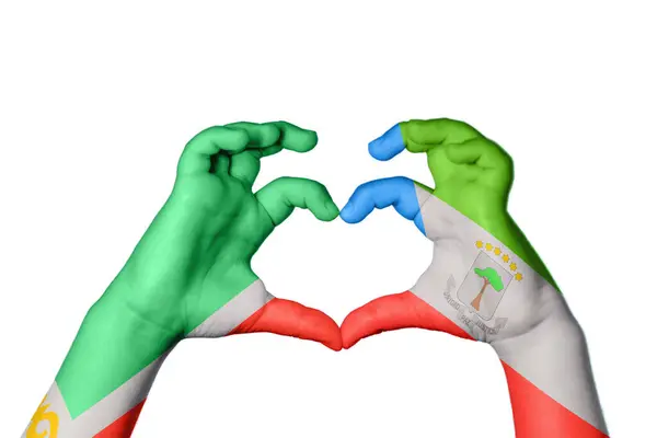 Chechnya Equatorial Guinea Heart Hand Gesture Making Heart Clipping Path — Stock Photo, Image