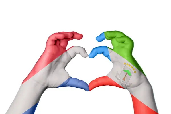 Netherlands Equatorial Guinea Heart Hand Gesture Making Heart Clipping Path — Stock Photo, Image