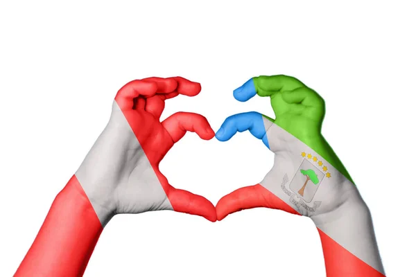 Peru Equatorial Guinea Heart Hand Gesture Making Heart Clipping Path — Stock Photo, Image
